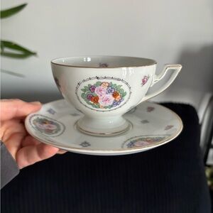 Elegant Floral Teacup and Saucer Set